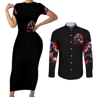 Soldier Skull Couples Matching Short Sleeve Bodycon Dress and Long Sleeve Button Shirts Your First Mistake Was Thinking I Was One Of The Sheep - Wonder Print Shop