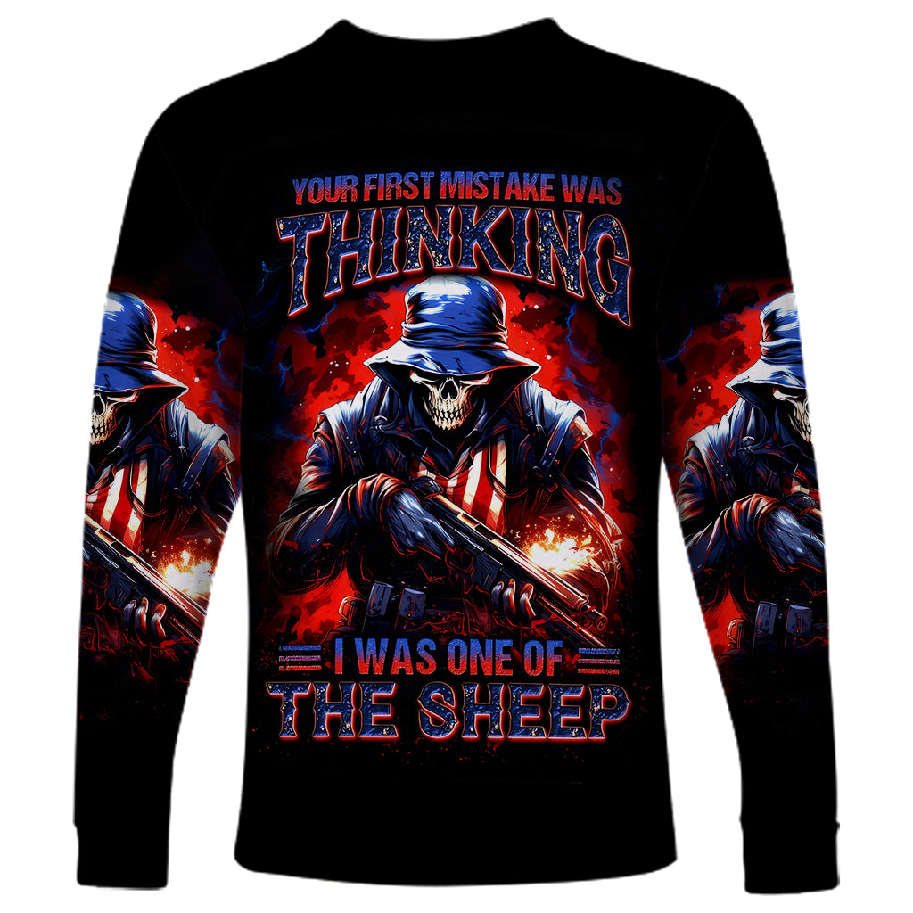 Soldier Skull Long Sleeve Shirt Your First Mistake Was Thinking I Was One Of The Sheep - Wonder Print Shop