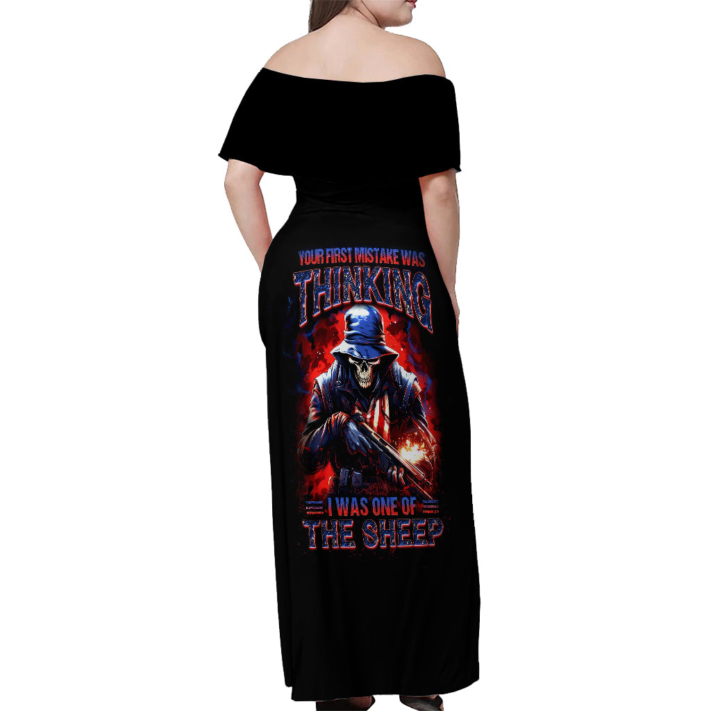 Soldier Skull Off Shoulder Maxi Dress Your First Mistake Was Thinking I Was One Of The Sheep - Wonder Print Shop