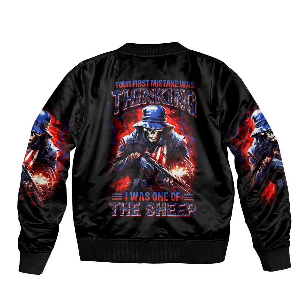 Soldier Skull Sleeve Zip Bomber Jacket Your First Mistake Was Thinking I Was One Of The Sheep - Wonder Print Shop