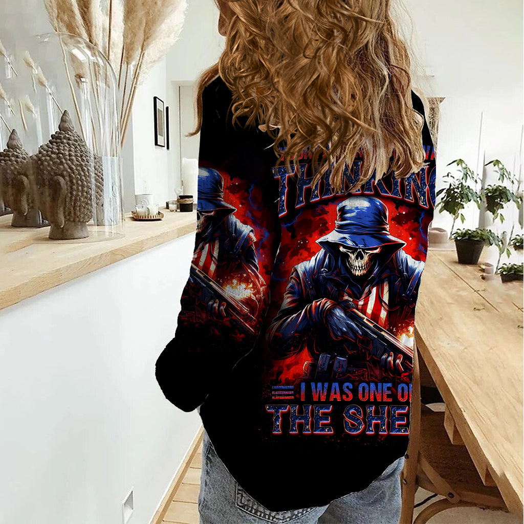 Soldier Skull Women Casual Shirt Your First Mistake Was Thinking I Was One Of The Sheep - Wonder Print Shop