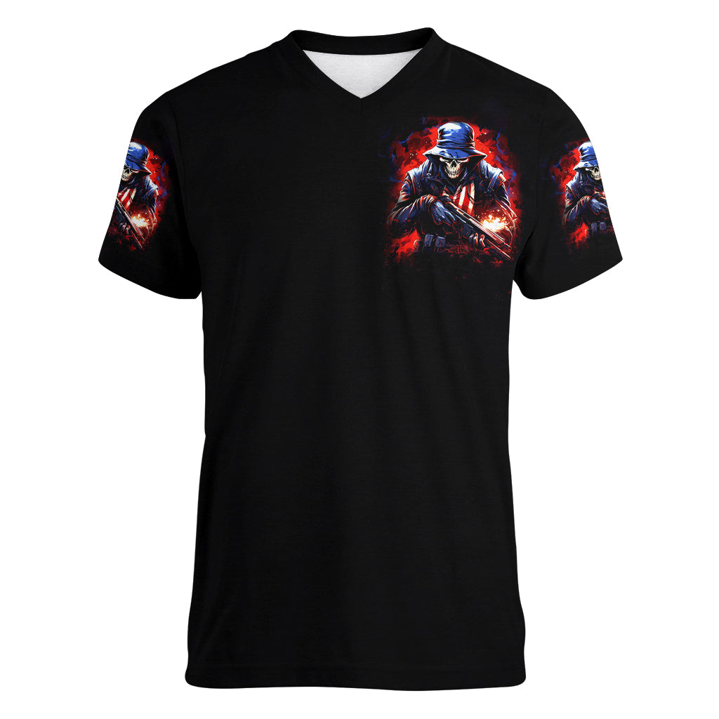 Soldier Skull Women V Neck T Shirt Your First Mistake Was Thinking I Was One Of The Sheep - Wonder Print Shop