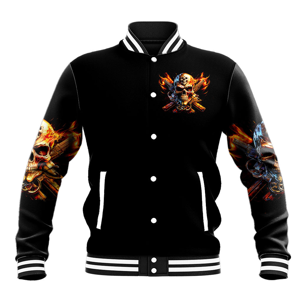 Fire Gun Skull Baseball Jacket Your First Mistake Was Thinking I Was One Of The Sheep - Wonder Print Shop