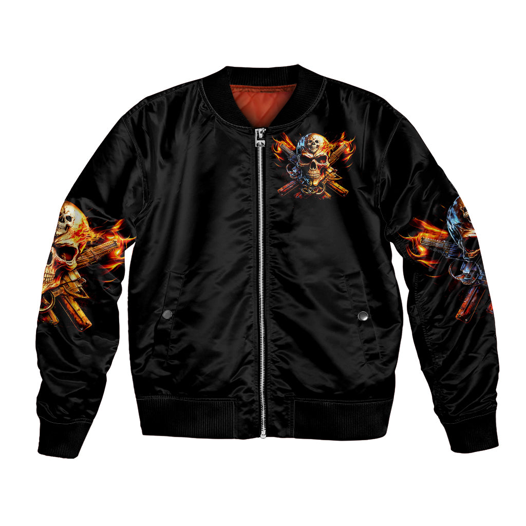 Fire Gun Skull Bomber Jacket Your First Mistake Was Thinking I Was One Of The Sheep - Wonder Print Shop