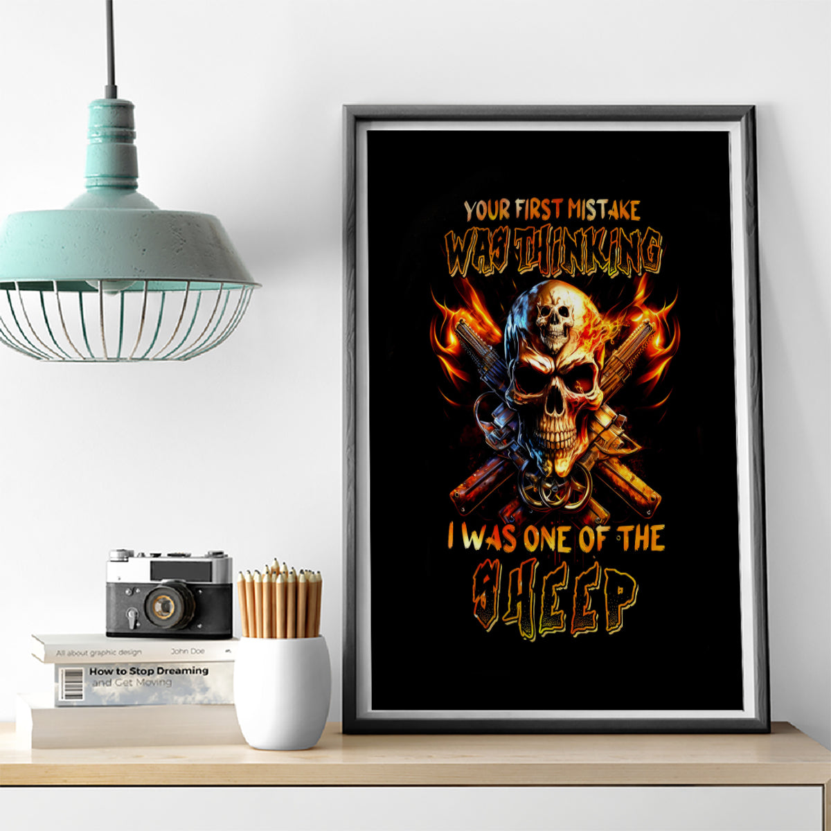 Fire Gun Skull Canvas Wall Art Your First Mistake Was Thinking I Was One Of The Sheep - Wonder Print Shop