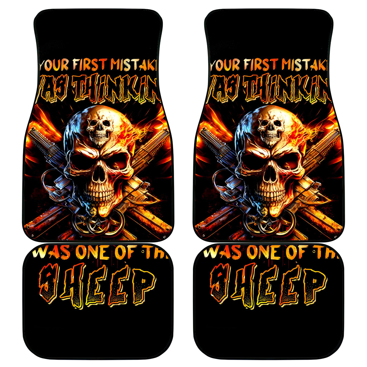Fire Gun Skull Car Mats Your First Mistake Was Thinking I Was One Of The Sheep - Wonder Print Shop