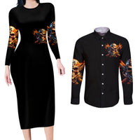Fire Gun Skull Couples Matching Long Sleeve Bodycon Dress and Long Sleeve Button Shirts Your First Mistake Was Thinking I Was One Of The Sheep - Wonder Print Shop