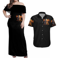 Fire Gun Skull Couples Matching Off Shoulder Maxi Dress and Hawaiian Shirt Your First Mistake Was Thinking I Was One Of The Sheep - Wonder Print Shop
