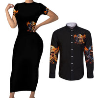 Fire Gun Skull Couples Matching Short Sleeve Bodycon Dress and Long Sleeve Button Shirts Your First Mistake Was Thinking I Was One Of The Sheep - Wonder Print Shop