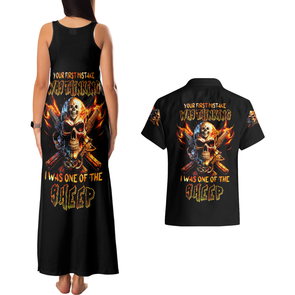 Fire Gun Skull Couples Matching Tank Maxi Dress and Hawaiian Shirt Your First Mistake Was Thinking I Was One Of The Sheep - Wonder Print Shop