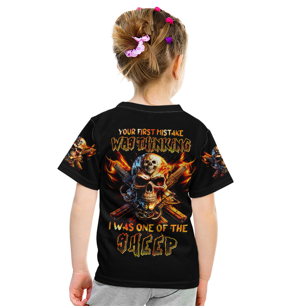 Fire Gun Skull Kid T Shirt Your First Mistake Was Thinking I Was One Of The Sheep - Wonder Print Shop