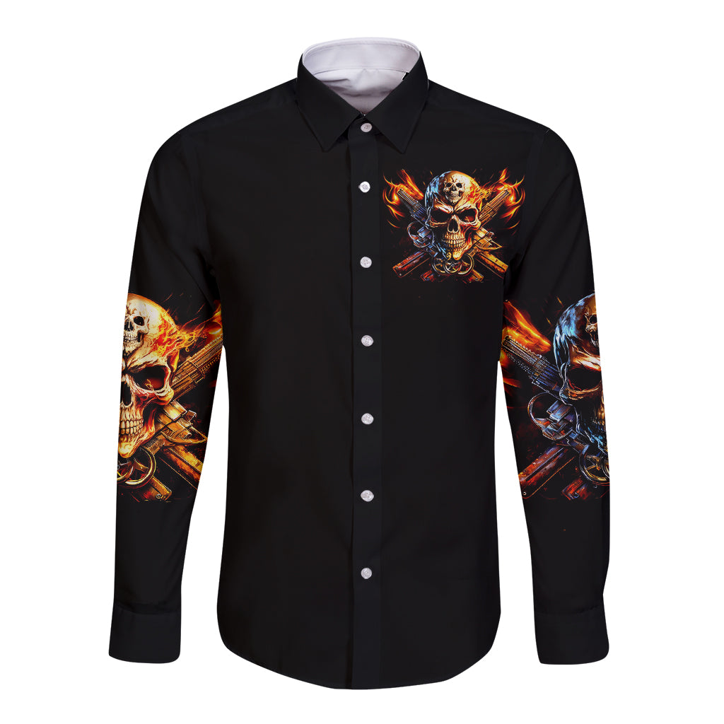 Fire Gun Skull Long Sleeve Button Shirt Your First Mistake Was Thinking I Was One Of The Sheep - Wonder Print Shop