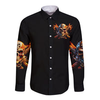 Fire Gun Skull Long Sleeve Button Shirt Your First Mistake Was Thinking I Was One Of The Sheep - Wonder Print Shop
