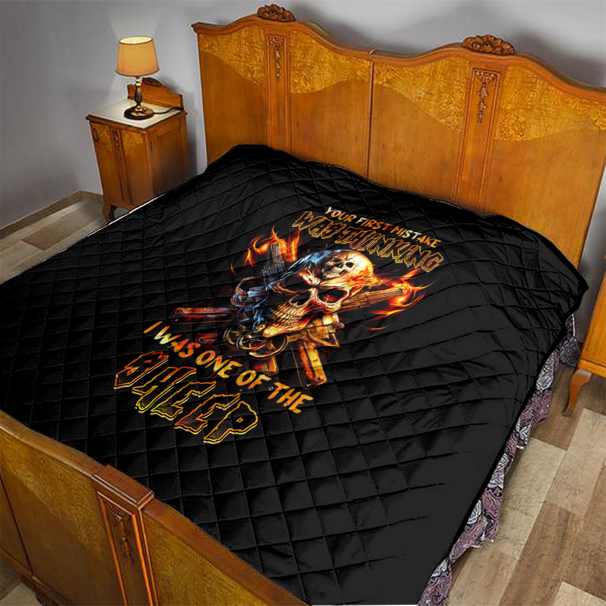 Fire Gun Skull Quilt Your First Mistake Was Thinking I Was One Of The Sheep - Wonder Print Shop
