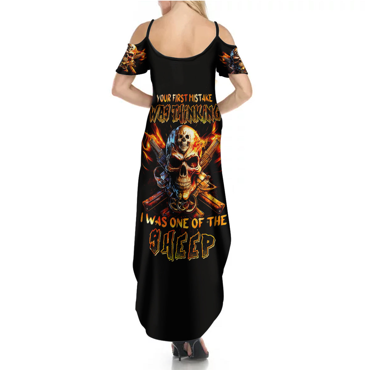 Fire Gun Skull Summer Maxi Dress Your First Mistake Was Thinking I Was One Of The Sheep - Wonder Print Shop