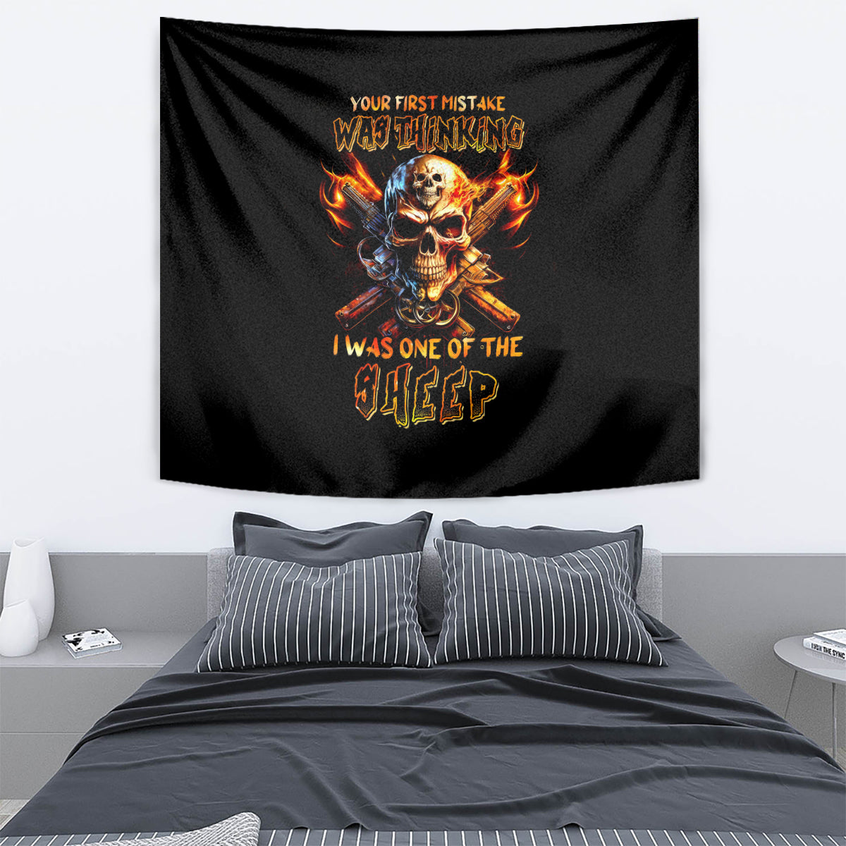 Fire Gun Skull Tapestry Your First Mistake Was Thinking I Was One Of The Sheep - Wonder Print Shop