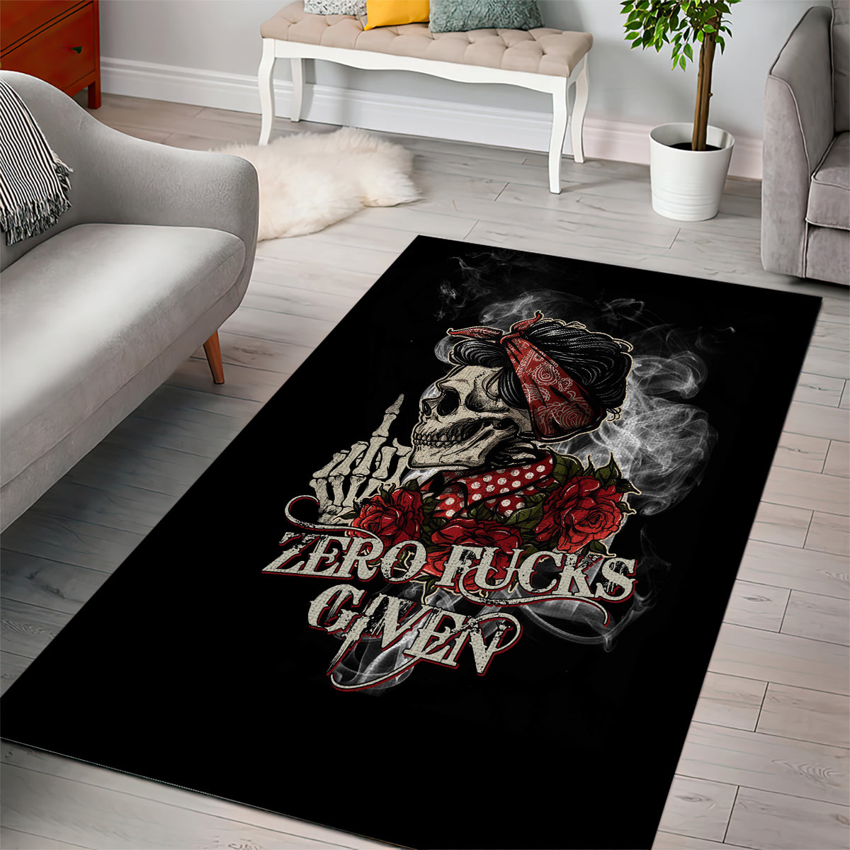 Girl Skull Area Rug Zero Fucking Given - Wonder Print Shop