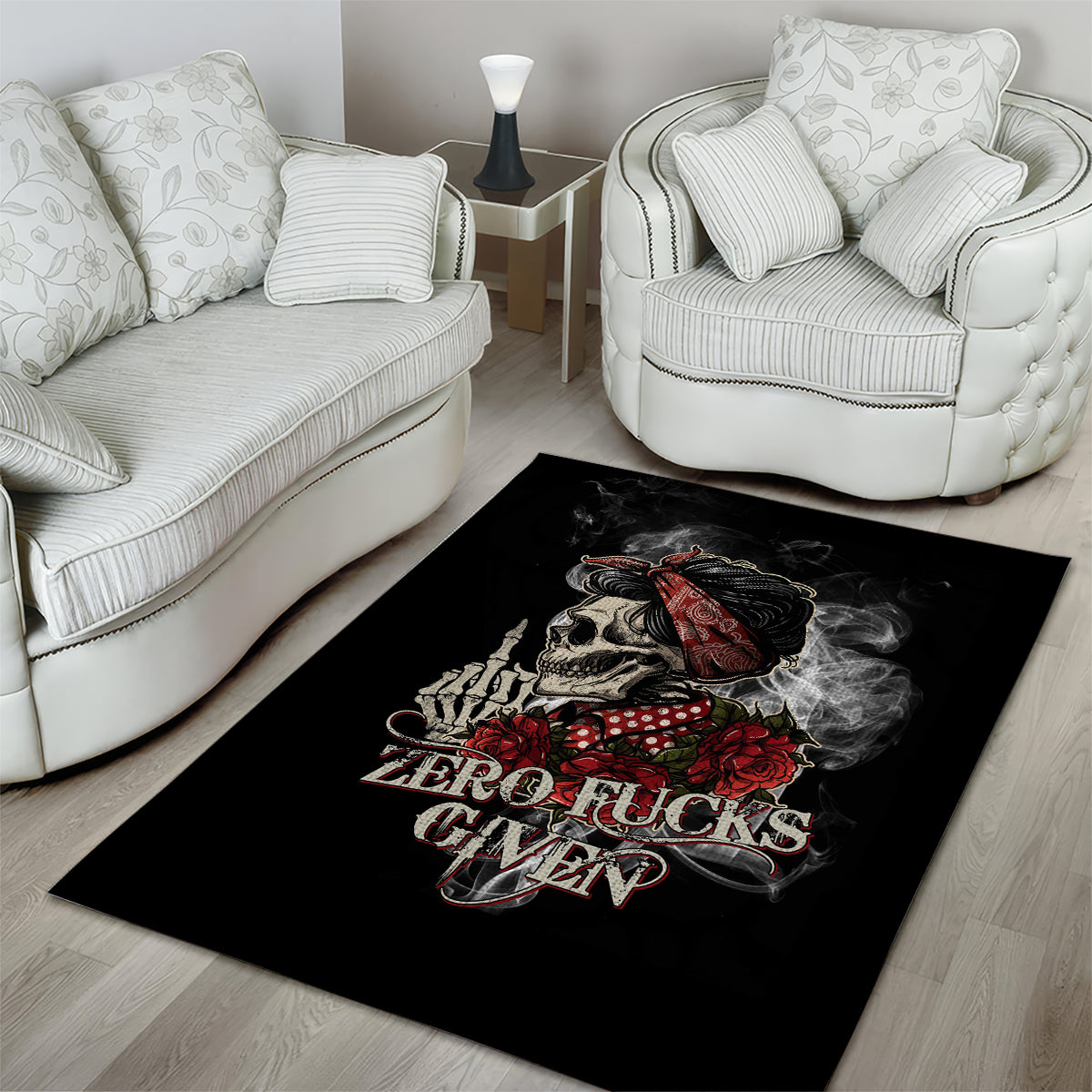 Girl Skull Area Rug Zero Fucking Given - Wonder Print Shop