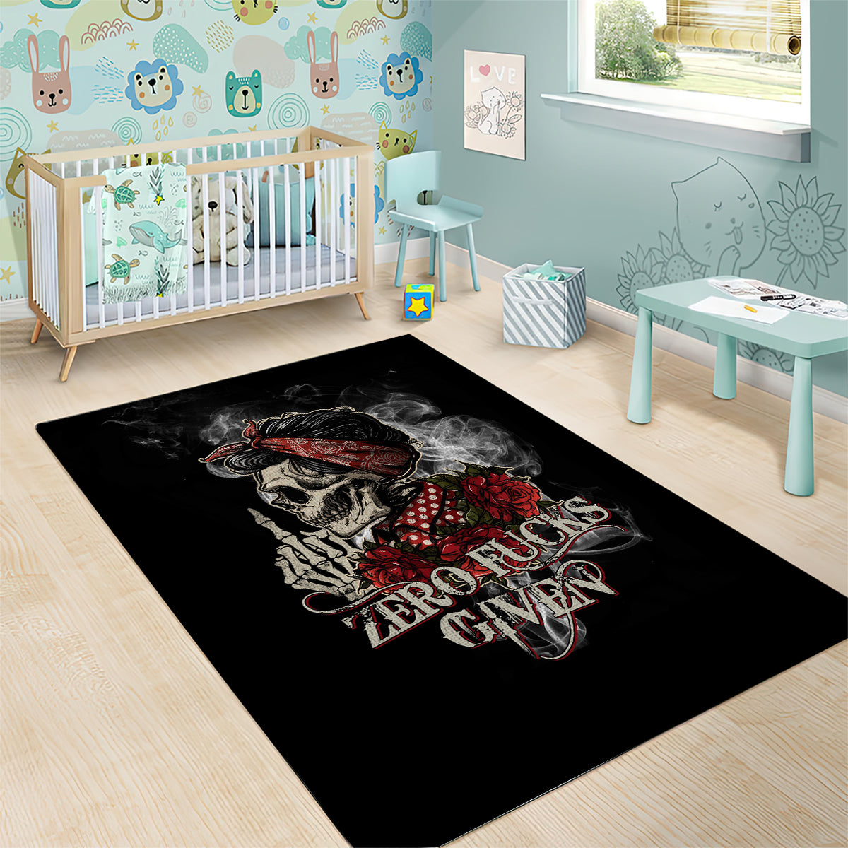 Girl Skull Area Rug Zero Fucking Given - Wonder Print Shop