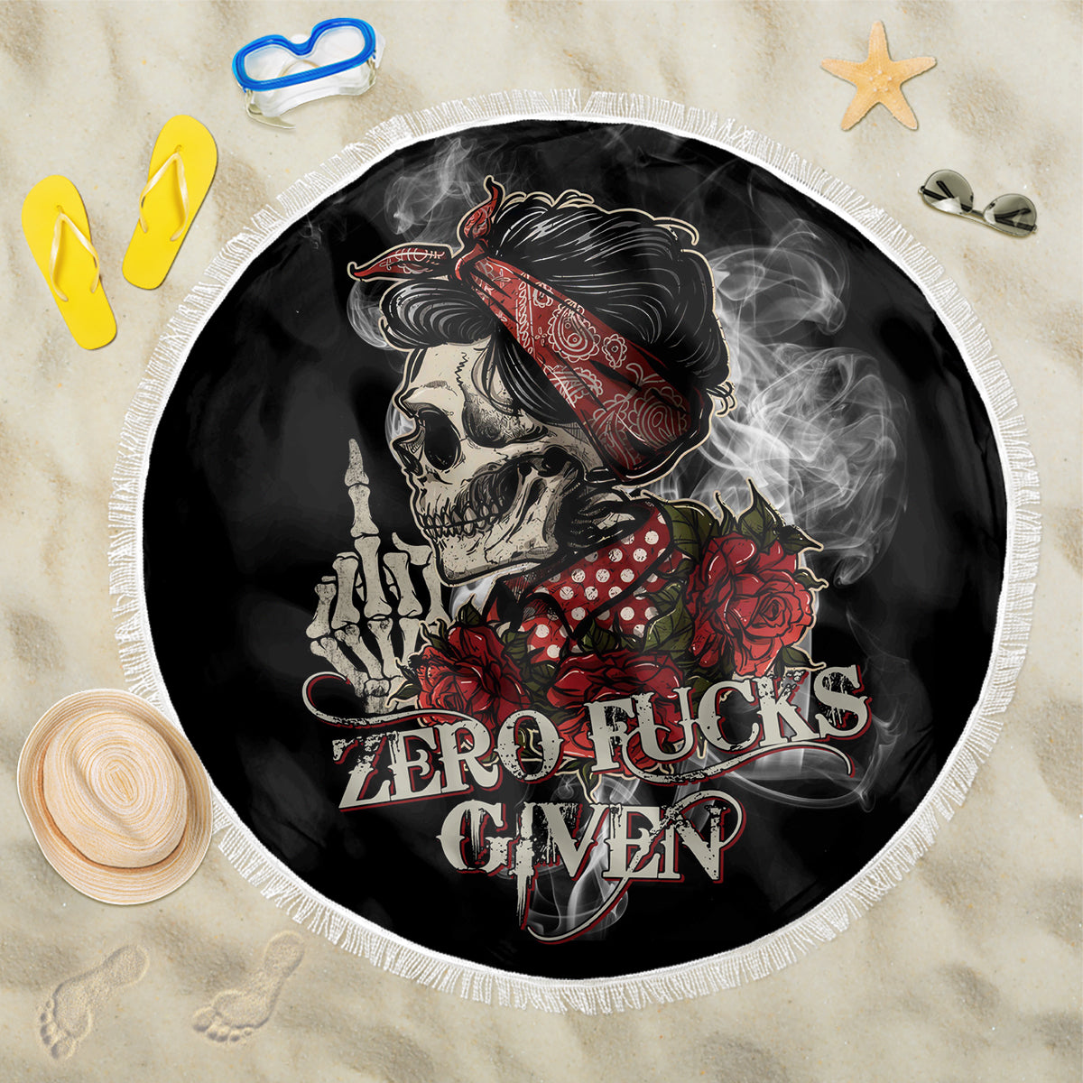 Girl Skull Beach Blanket Zero Fucking Given - Wonder Print Shop