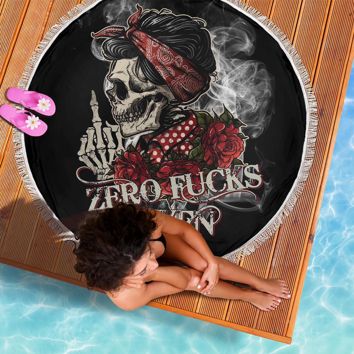 Girl Skull Beach Blanket Zero Fucking Given - Wonder Print Shop