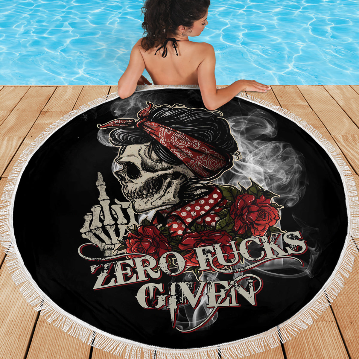 Girl Skull Beach Blanket Zero Fucking Given - Wonder Print Shop