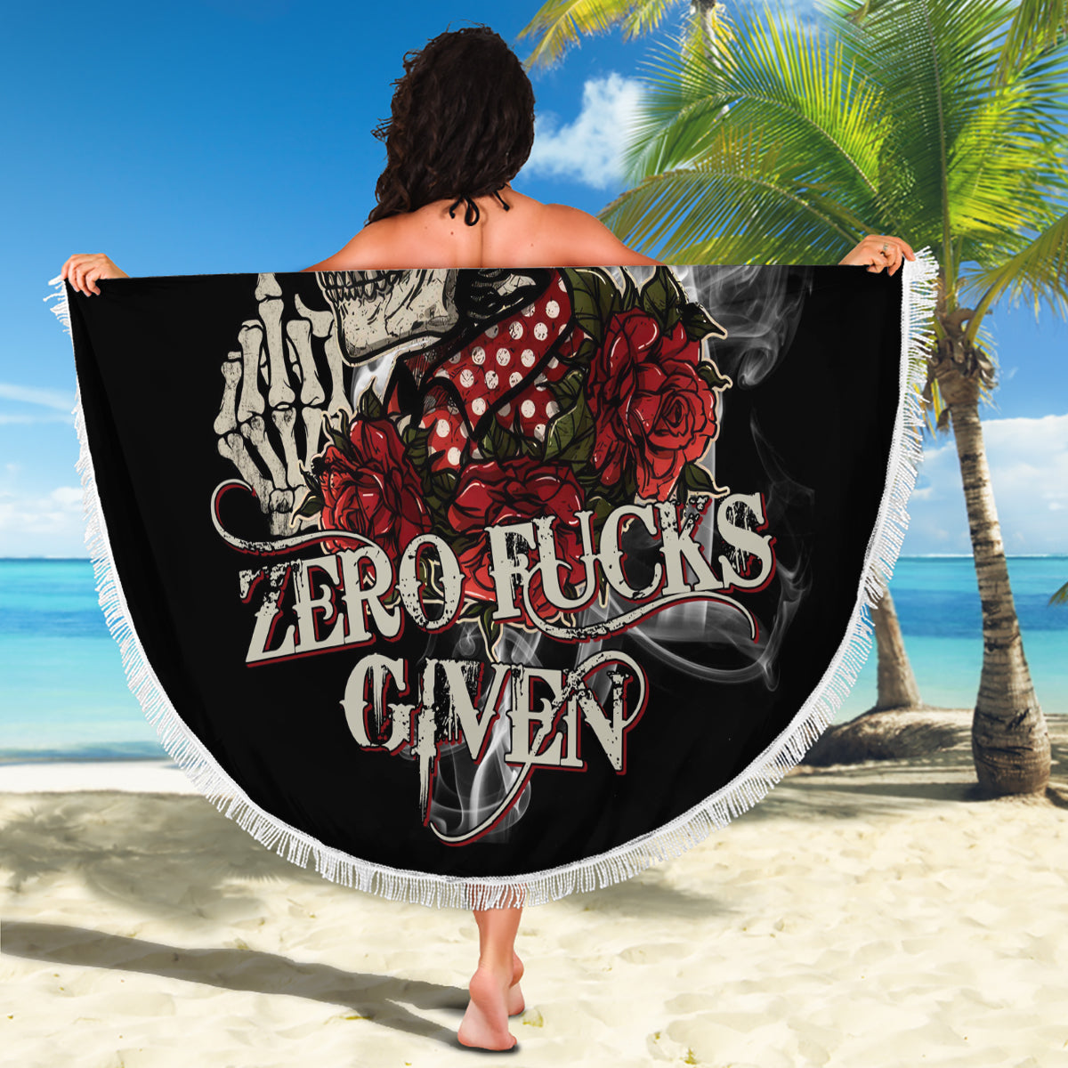 Girl Skull Beach Blanket Zero Fucking Given - Wonder Print Shop