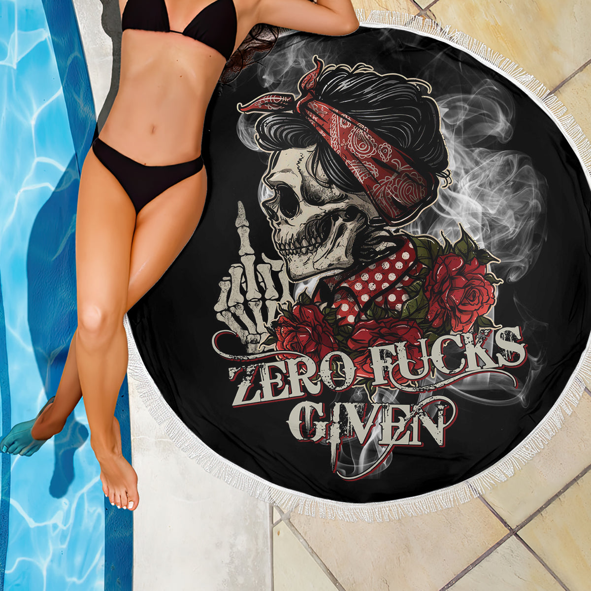 Girl Skull Beach Blanket Zero Fucking Given - Wonder Print Shop