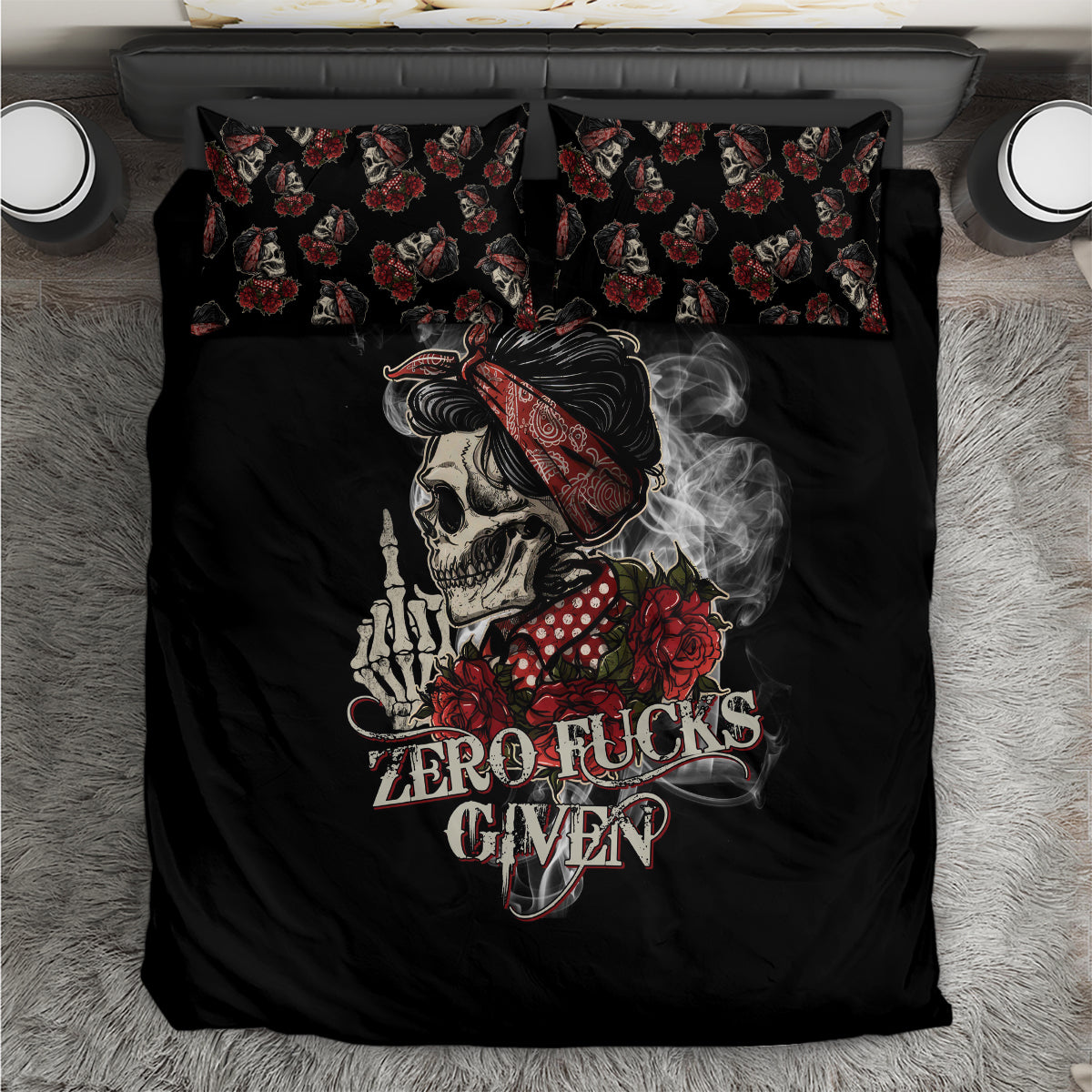 Girl Skull Bedding Set Zero Fucking Given - Wonder Print Shop