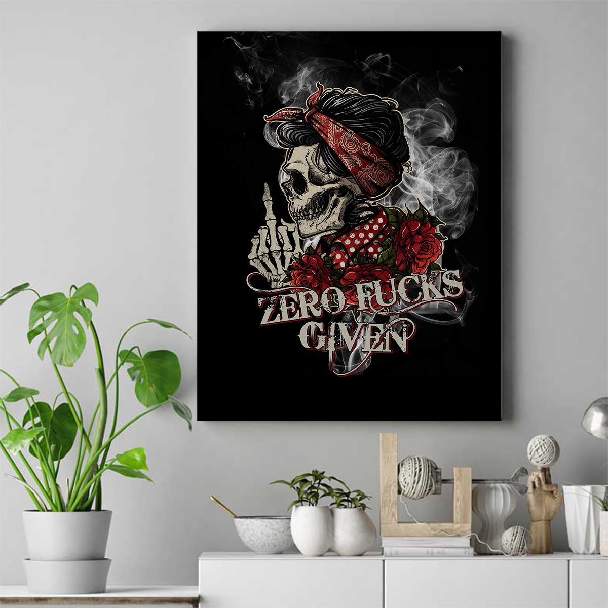 Girl Skull Canvas Wall Art Zero Fucking Given - Wonder Print Shop
