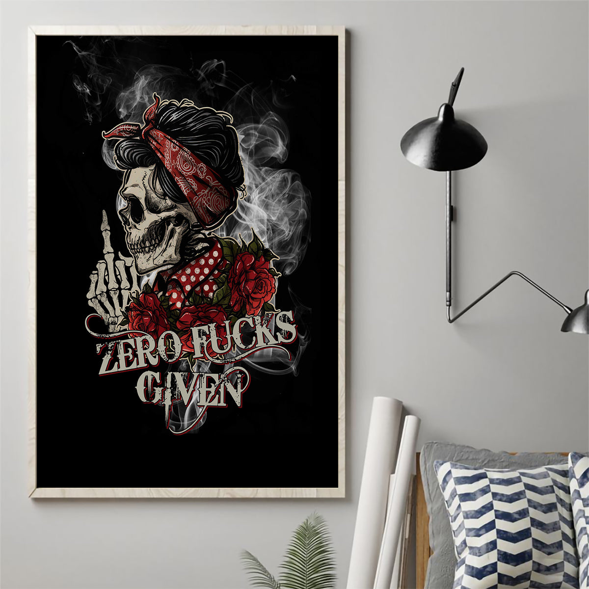 Girl Skull Canvas Wall Art Zero Fucking Given - Wonder Print Shop