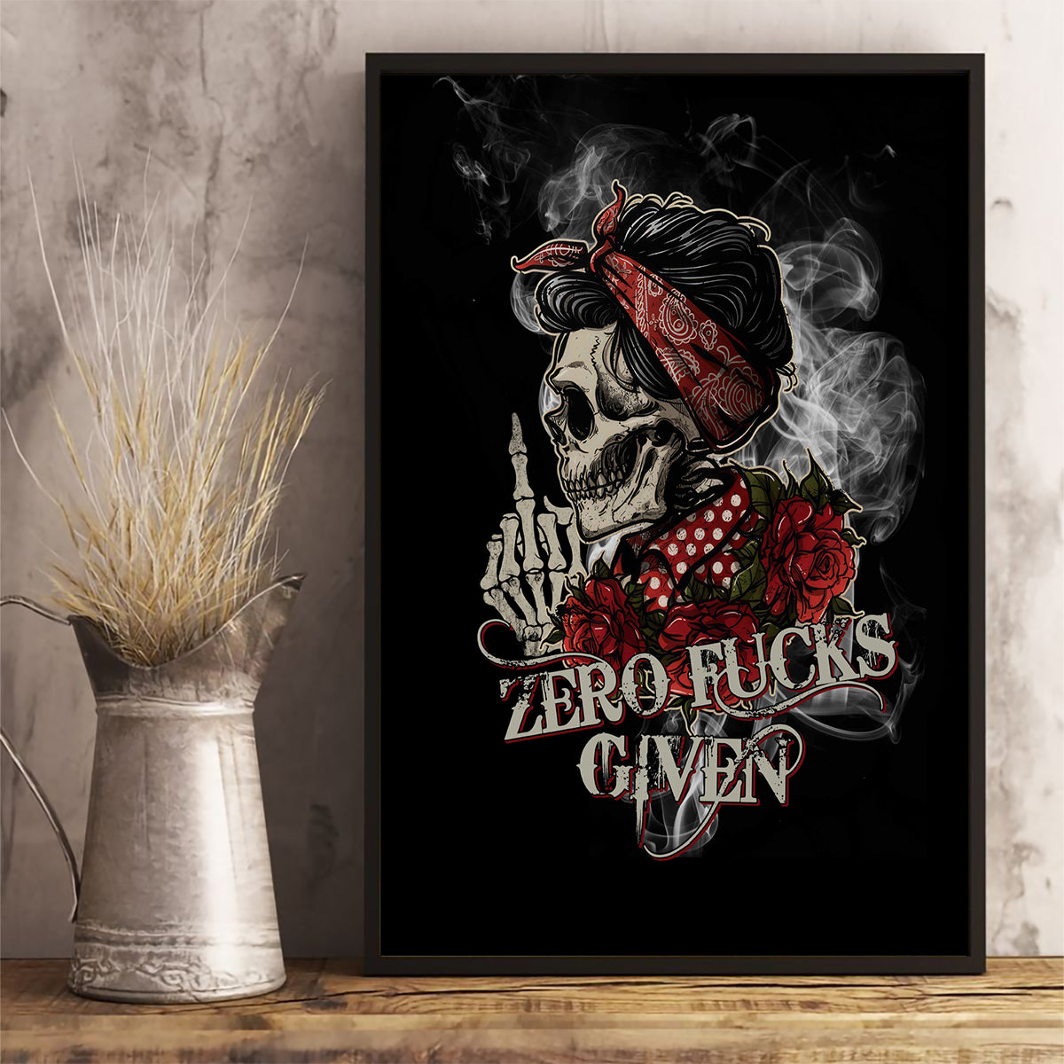 Girl Skull Canvas Wall Art Zero Fucking Given - Wonder Print Shop