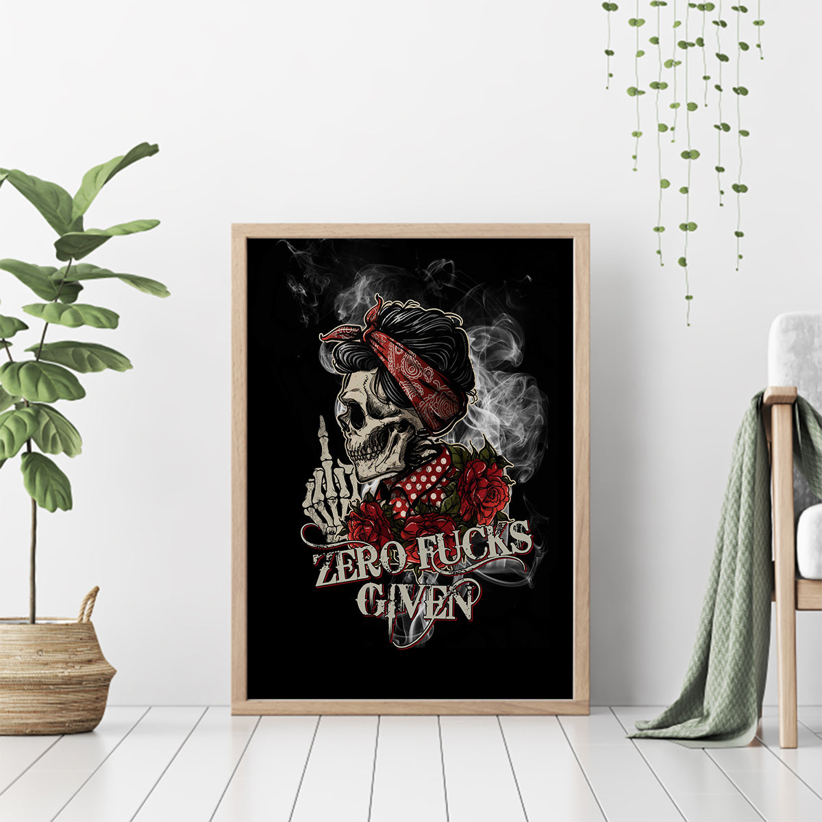 Girl Skull Canvas Wall Art Zero Fucking Given - Wonder Print Shop