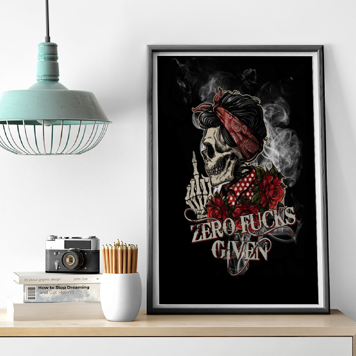 Girl Skull Canvas Wall Art Zero Fucking Given - Wonder Print Shop
