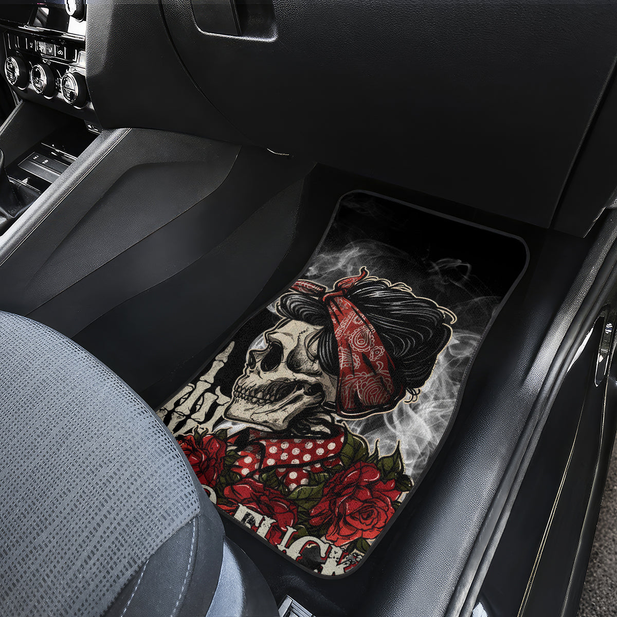 Girl Skull Car Mats Zero Fucking Given - Wonder Print Shop
