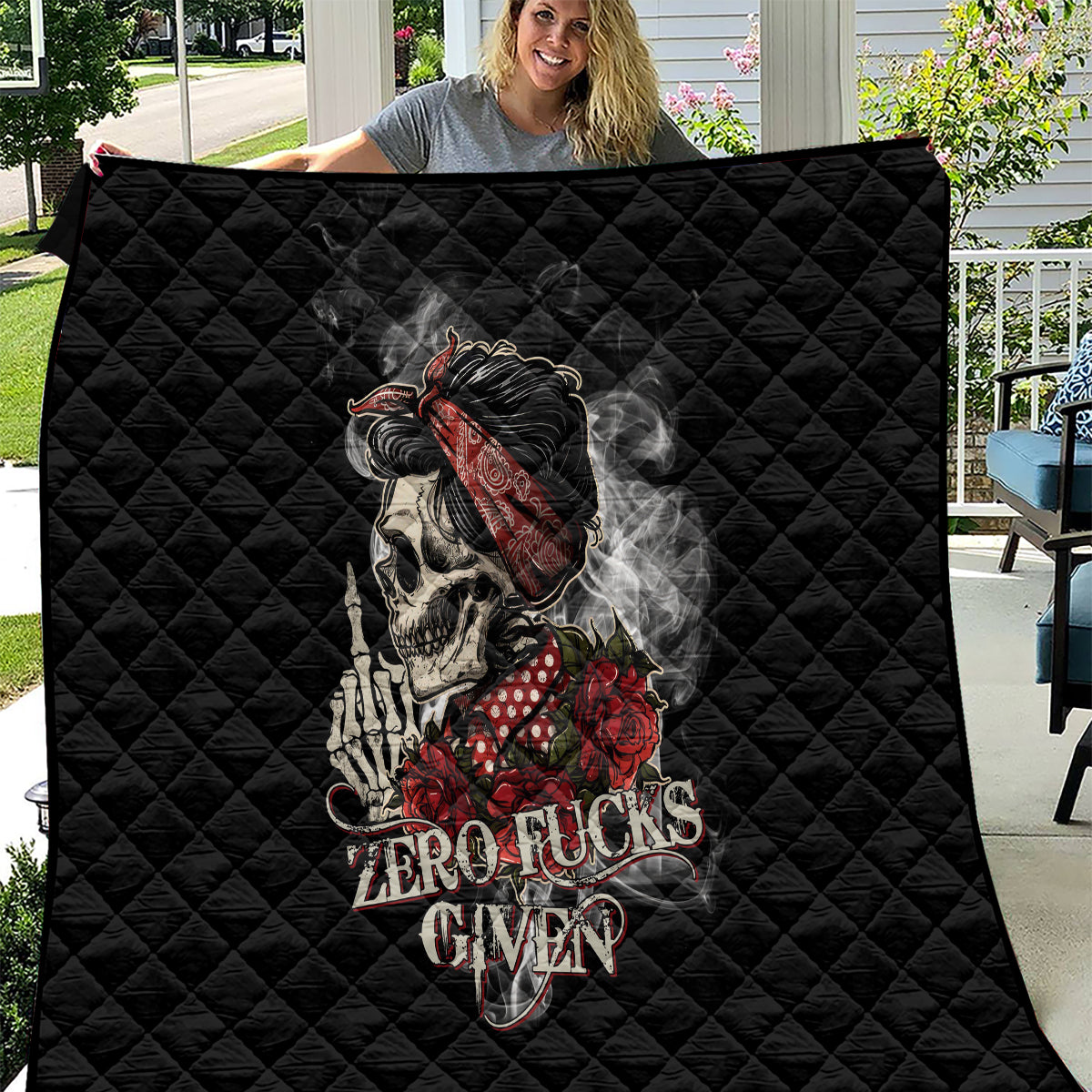 Girl Skull Quilt Zero Fucking Given - Wonder Print Shop