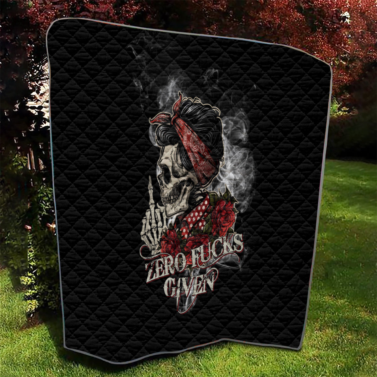 Girl Skull Quilt Zero Fucking Given - Wonder Print Shop