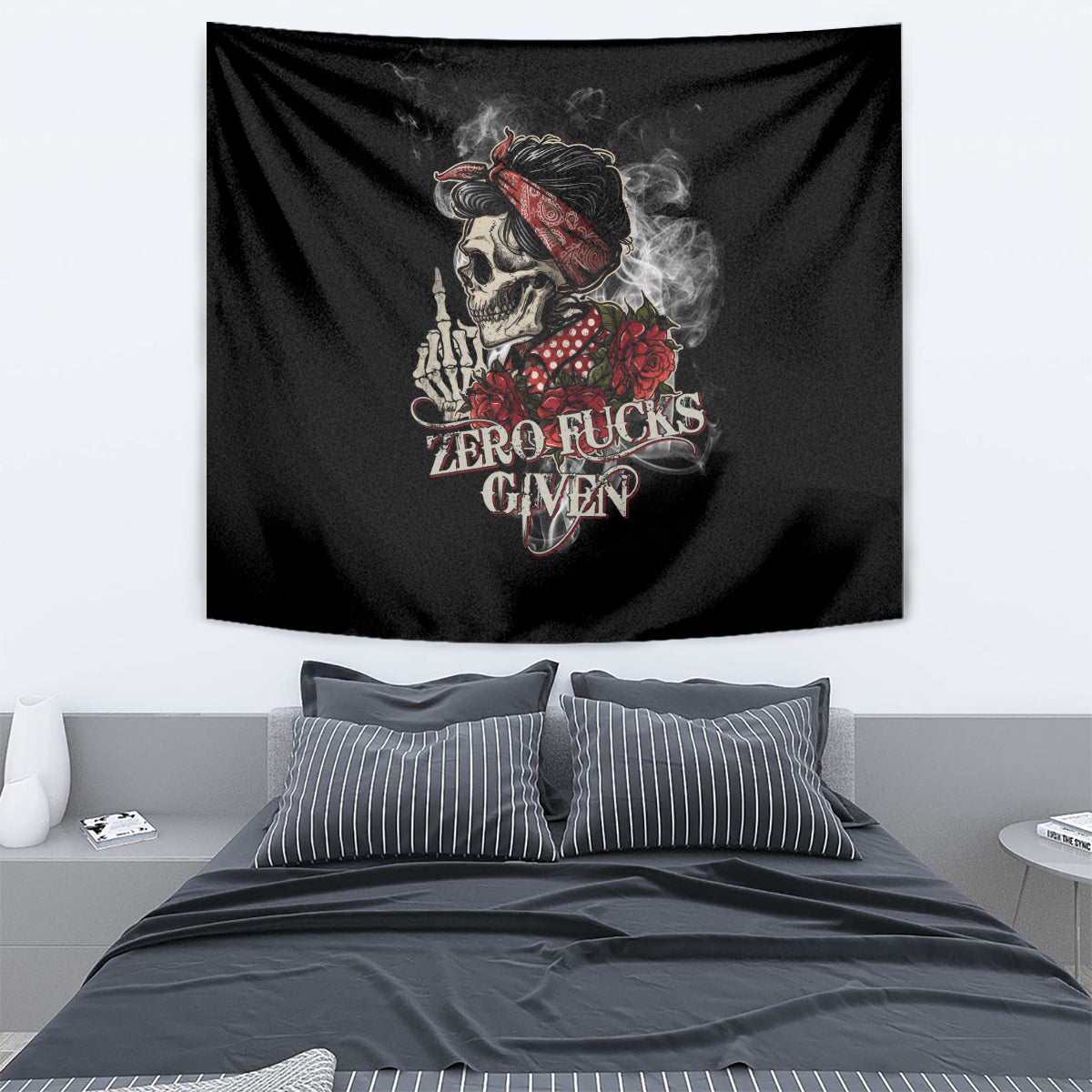 Girl Skull Tapestry Zero Fucking Given - Wonder Print Shop