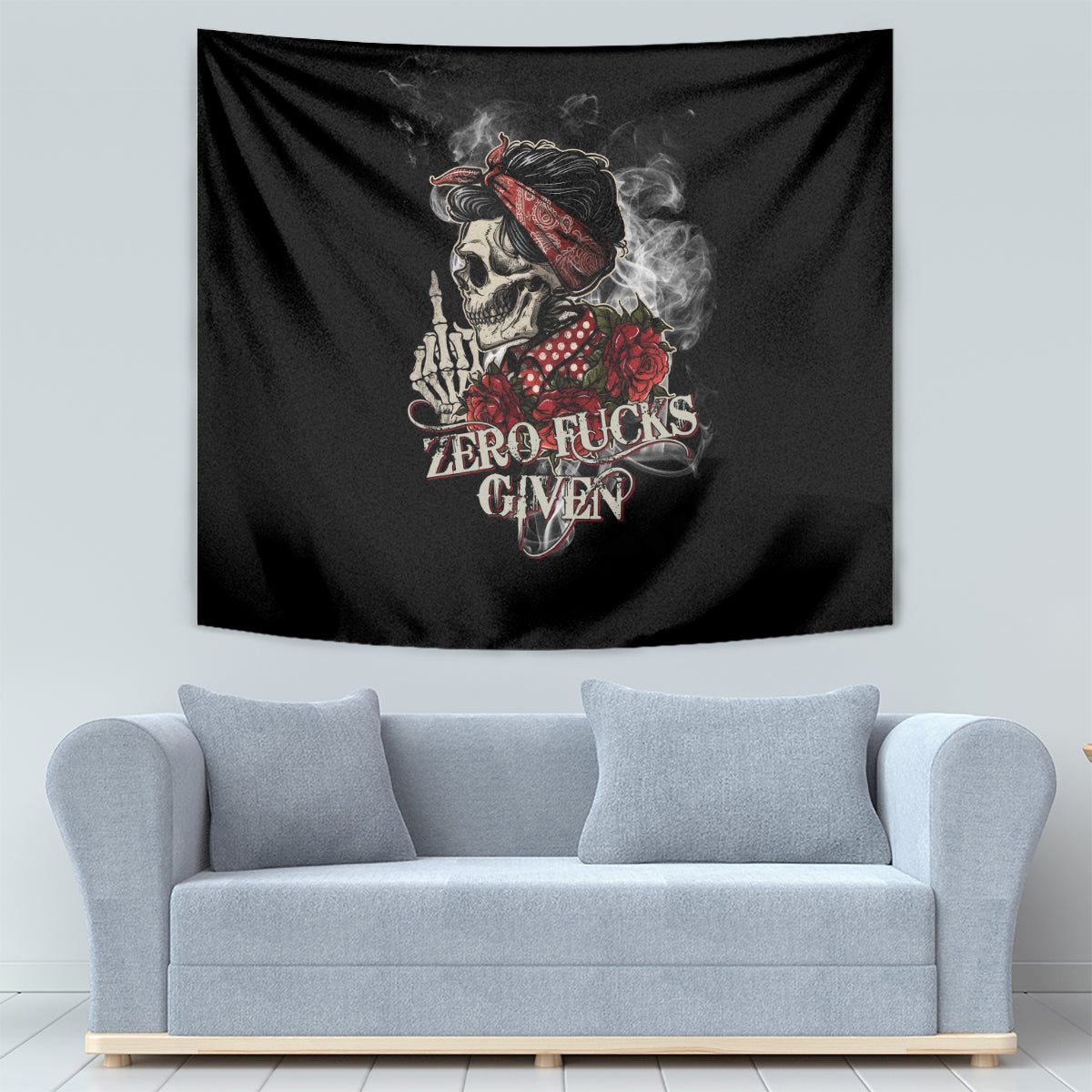 Girl Skull Tapestry Zero Fucking Given - Wonder Print Shop