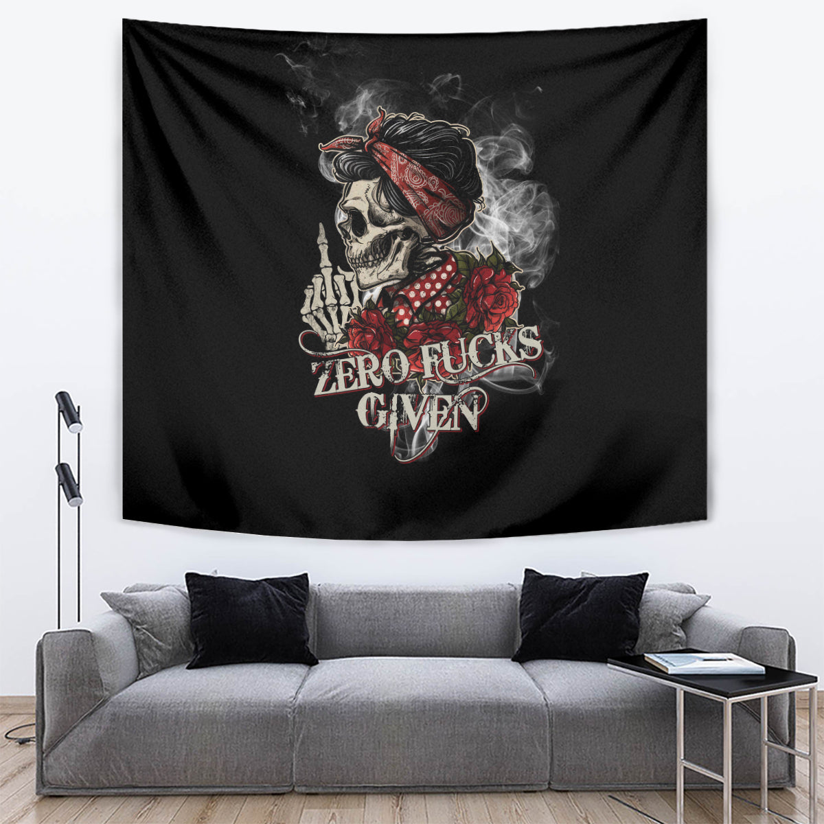 Girl Skull Tapestry Zero Fucking Given - Wonder Print Shop