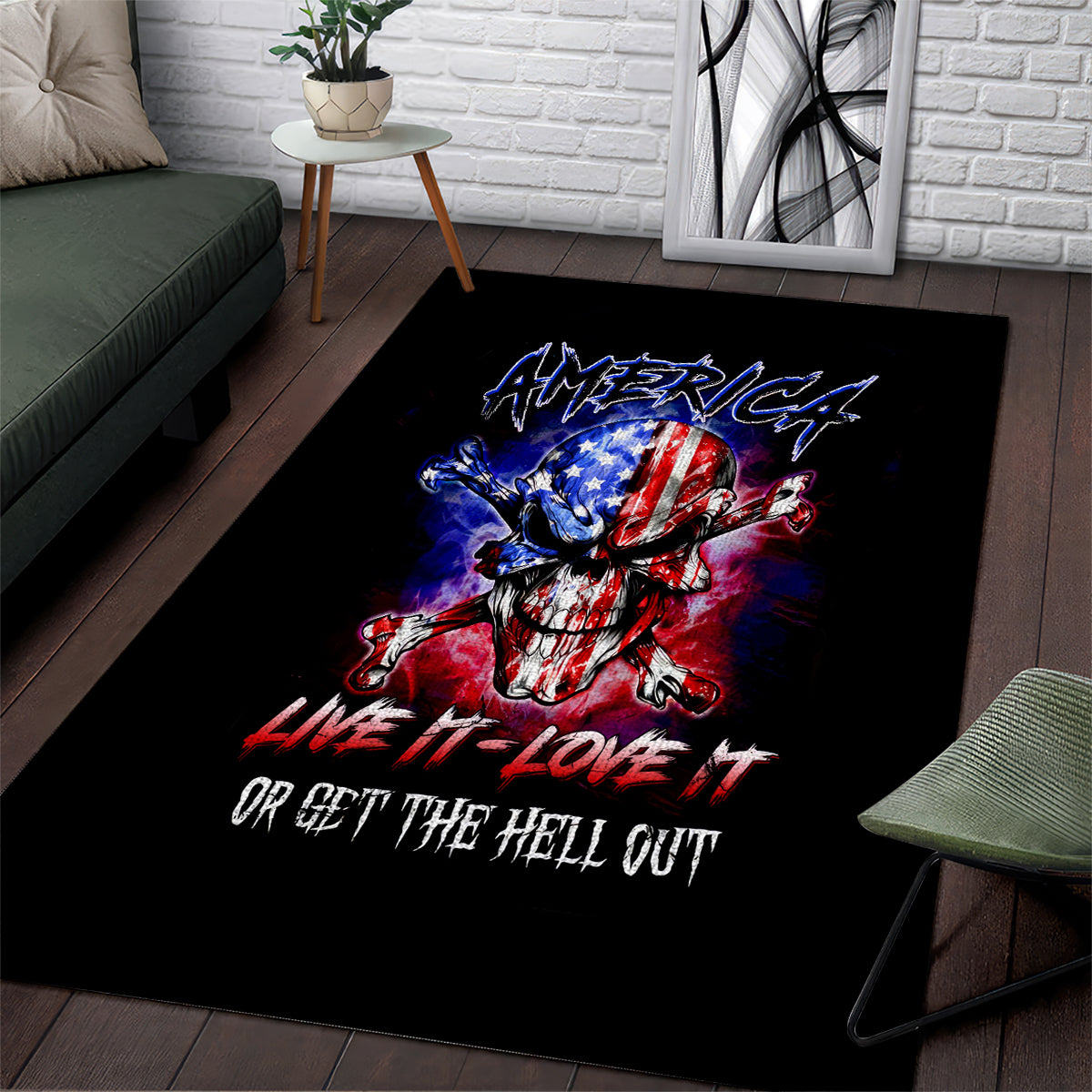American Skull Area Rug American Live It Love It Or Get The Hell Out - Wonder Print Shop