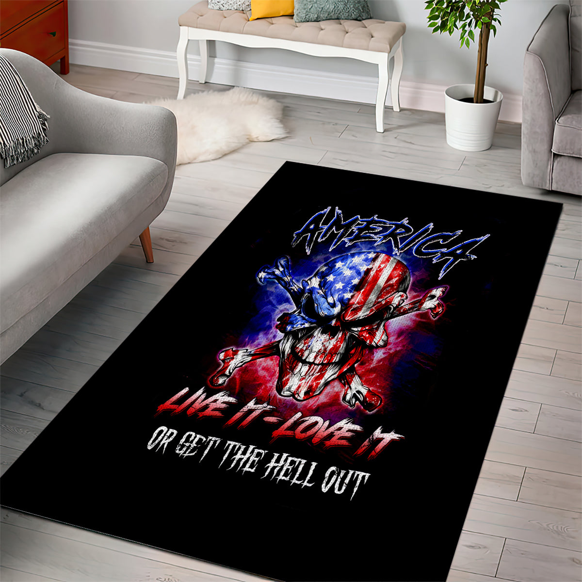 American Skull Area Rug American Live It Love It Or Get The Hell Out - Wonder Print Shop