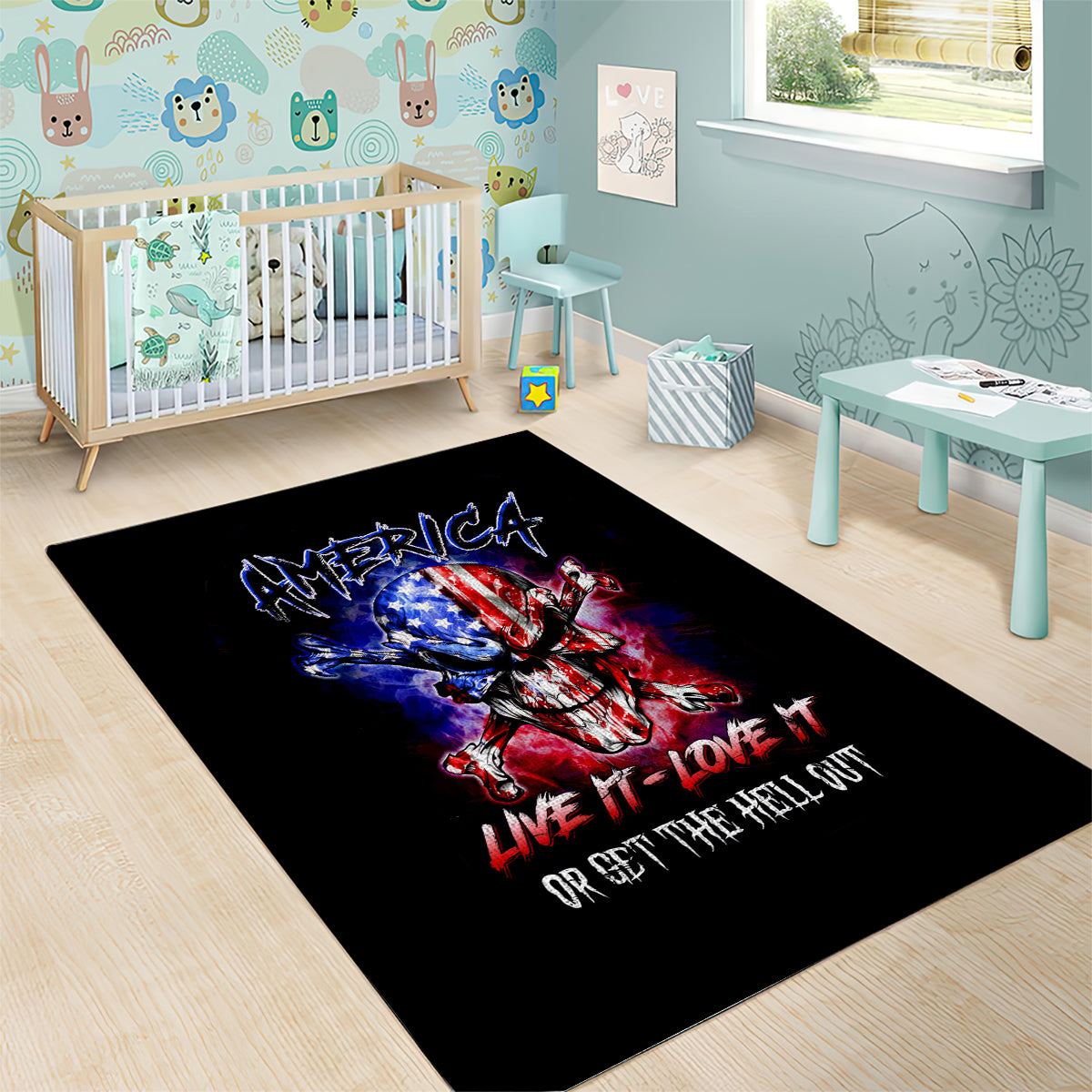 American Skull Area Rug American Live It Love It Or Get The Hell Out - Wonder Print Shop