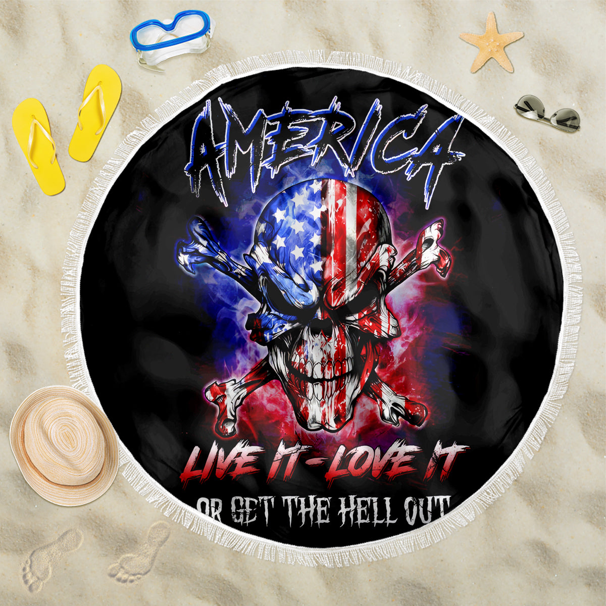 American Skull Beach Blanket American Live It Love It Or Get The Hell Out - Wonder Print Shop