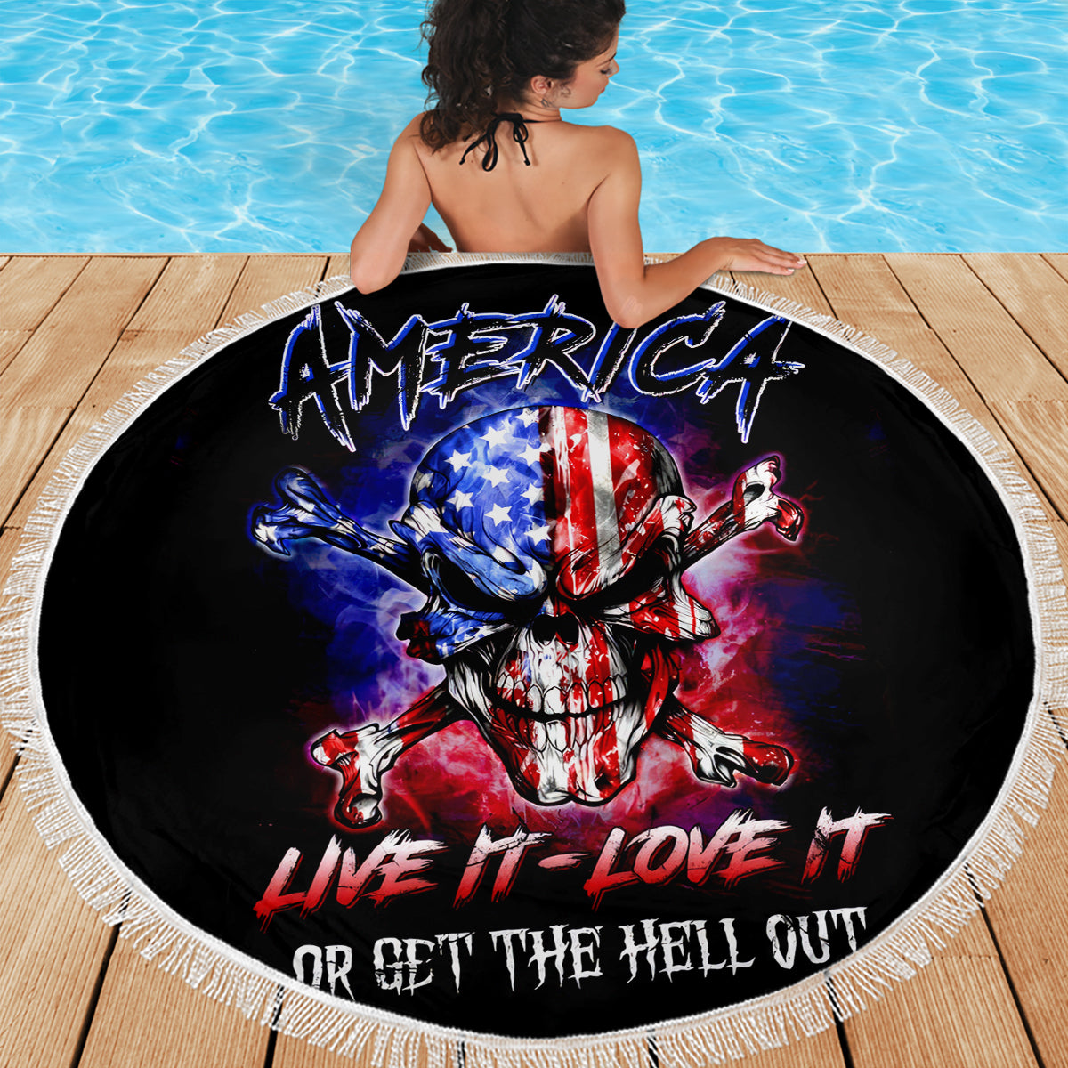 American Skull Beach Blanket American Live It Love It Or Get The Hell Out - Wonder Print Shop