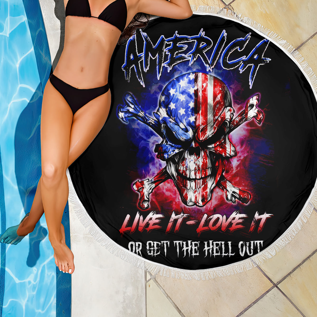 American Skull Beach Blanket American Live It Love It Or Get The Hell Out - Wonder Print Shop