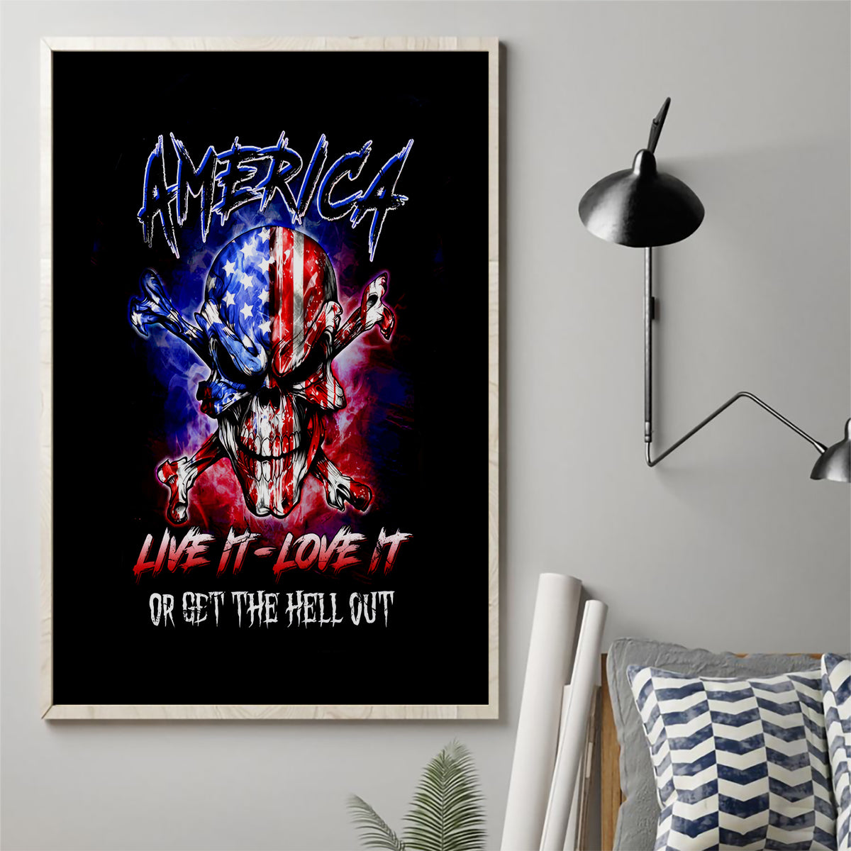 American Skull Canvas Wall Art American Live It Love It Or Get The Hell Out - Wonder Print Shop