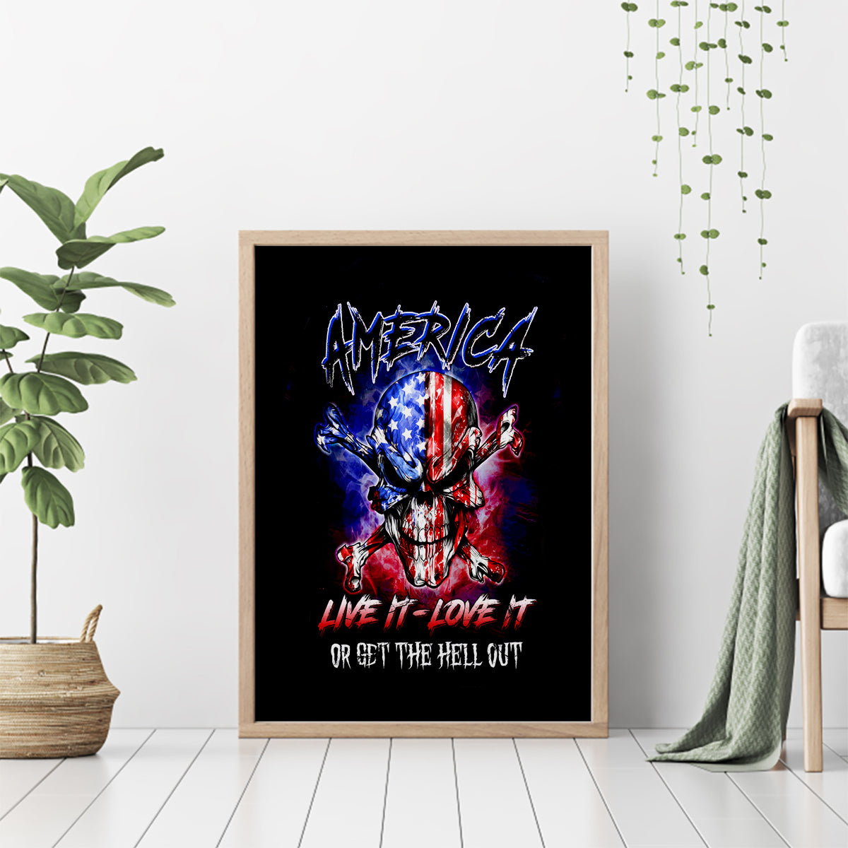 American Skull Canvas Wall Art American Live It Love It Or Get The Hell Out - Wonder Print Shop