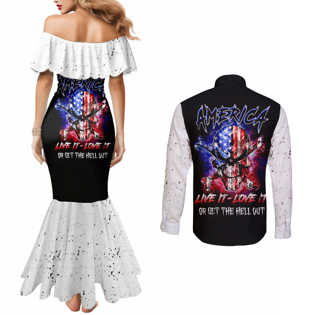 american-skull-couples-matching-mermaid-dress-and-long-sleeve-button-shirts-american-live-it-love-it-or-get-the-hell-out