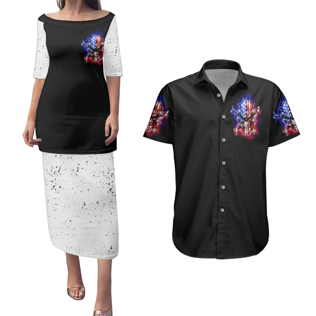 American Skull Couples Matching Puletasi Dress and Hawaiian Shirt American Live It Love It Or Get The Hell Out - Wonder Print Shop
